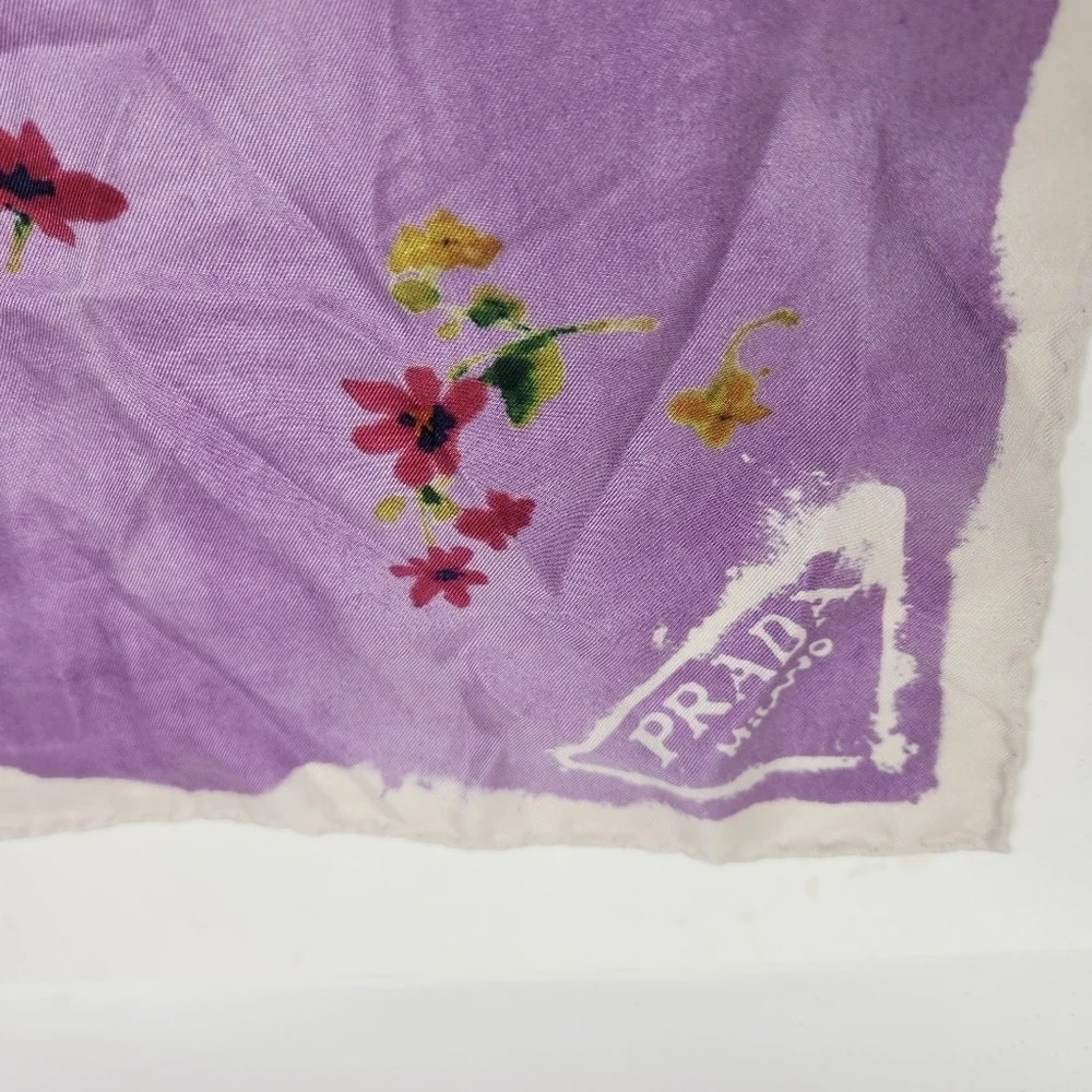 Prada | Women's Purple Printed Silk Twill Foulard Square Floral Printed Scarf